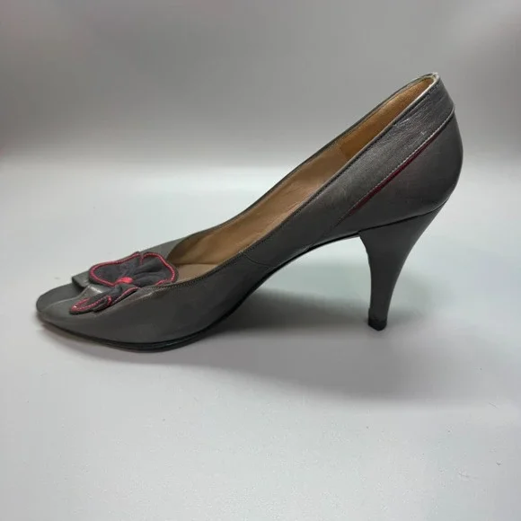 Christian Dior Gray  Flower‎ Vintage Souliers Spike Heels Sz 8 1/2 B - Picture 7 of 11